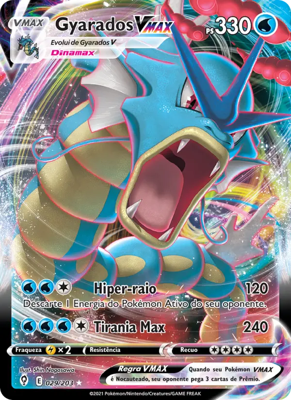 Carta Gyarados VMAX, número 29/203 da coleção Céus em Evolução