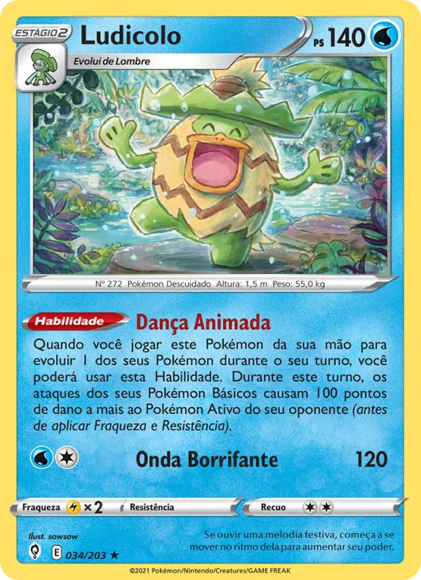 Carta Ludicolo, número 34/203 da coleção Céus em Evolução