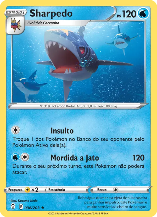 Carta Sharpedo, número 36/203 da coleção Céus em Evolução