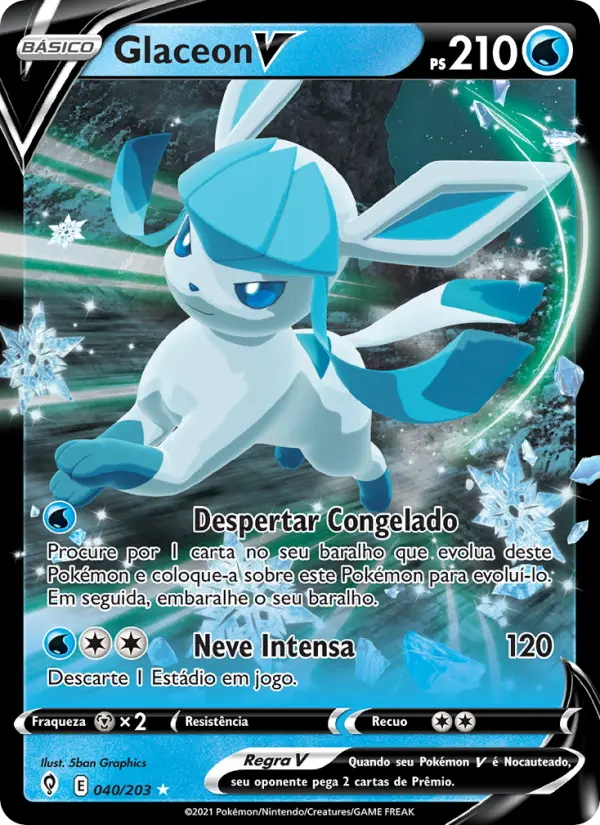 Carta Glaceon V, número 40/203 da coleção Céus em Evolução