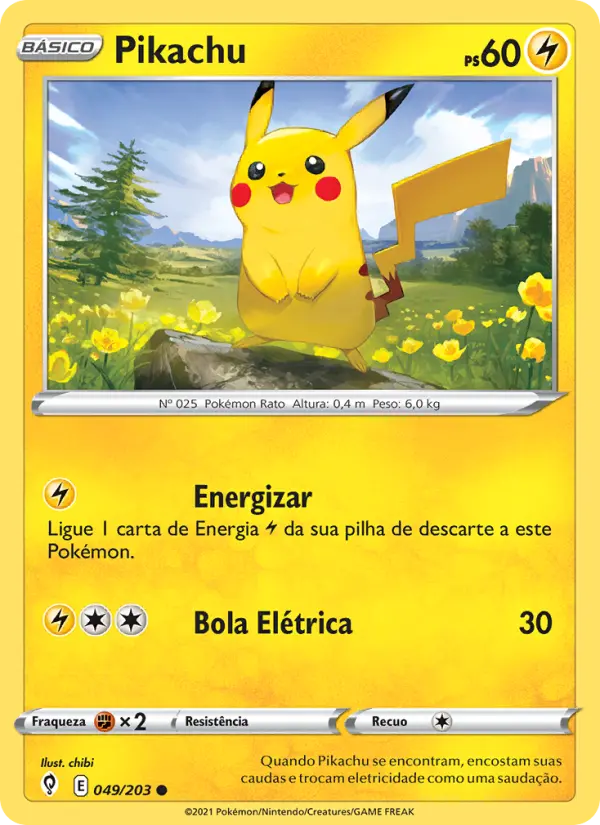 Carta Pikachu, número 49/203 da coleção Céus em Evolução