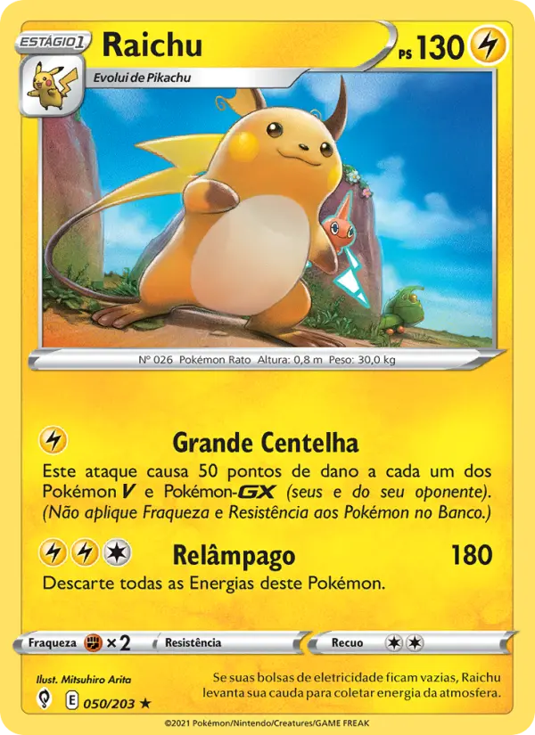 Carta Raichu, número 50/203 da coleção Céus em Evolução