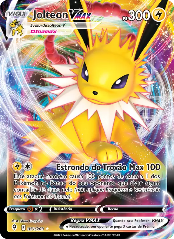 Carta Jolteon VMAX, número 51/203 da coleção Céus em Evolução