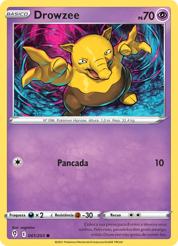 Carta Drowzee, número 61/203 da coleção Céus em Evolução