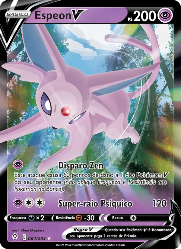 Carta Espeon V, número 64/203 da coleção Céus em Evolução