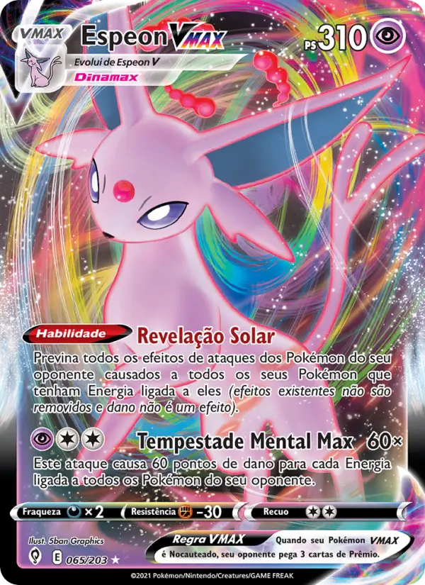 Carta Espeon VMAX, número 65/203 da coleção Céus em Evolução