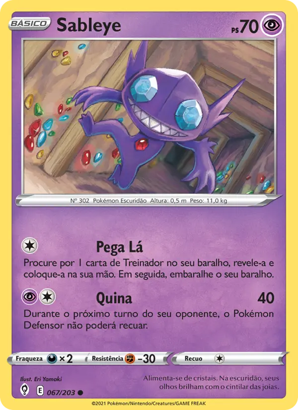 Carta Sableye, número 67/203 da coleção Céus em Evolução