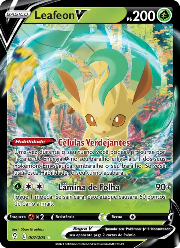 Carta Leafeon V, número 7/203 da coleção Céus em Evolução