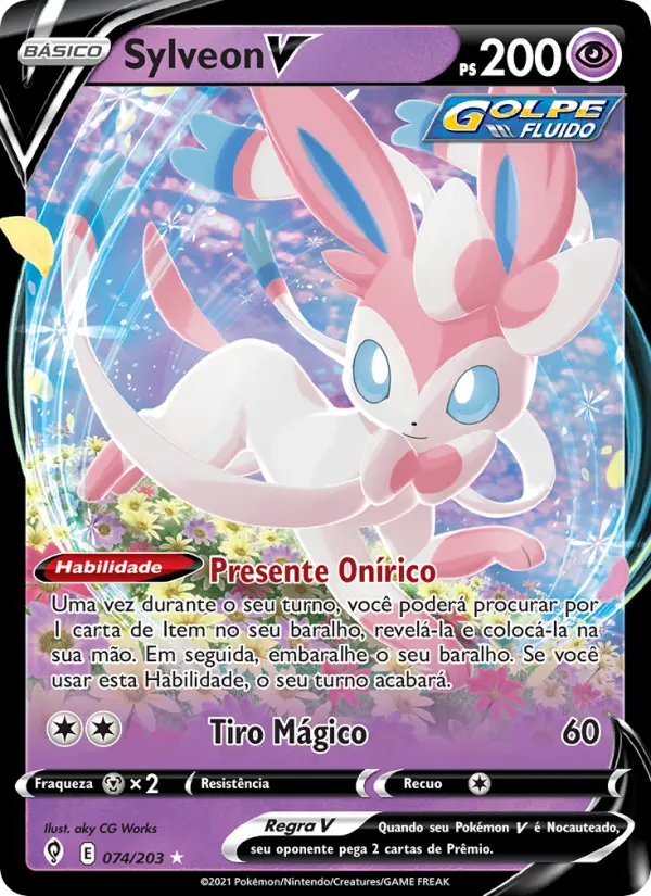 Carta Sylveon V, número 74/203 da coleção Céus em Evolução
