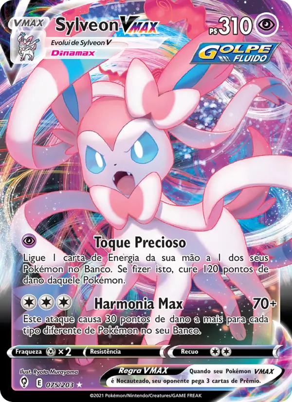 Carta Sylveon VMAX, número 75/203 da coleção Céus em Evolução