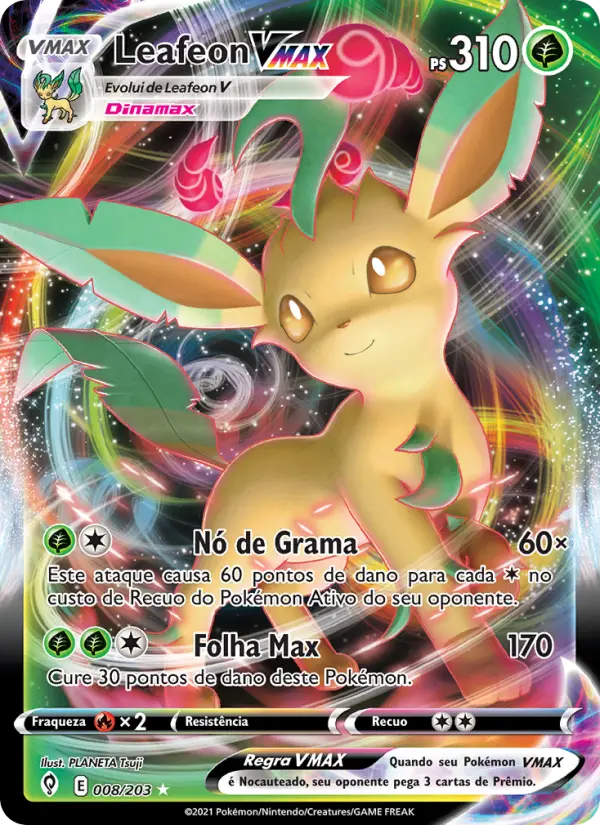 Carta Leafeon VMAX, número 8/203 da coleção Céus em Evolução