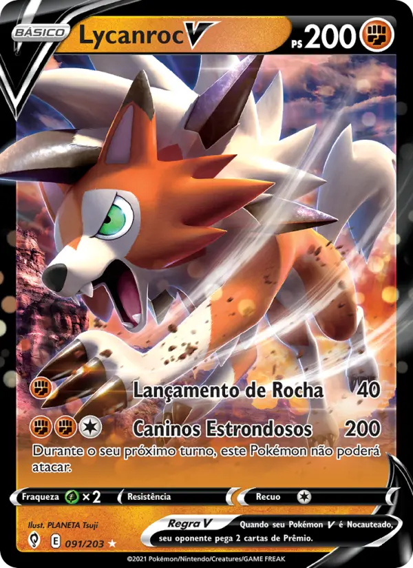 Carta Lycanroc V, número 91/203 da coleção Céus em Evolução
