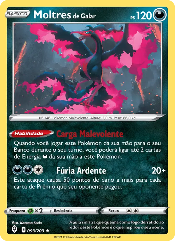 Carta Moltres de Galar, número 93/203 da coleção Céus em Evolução