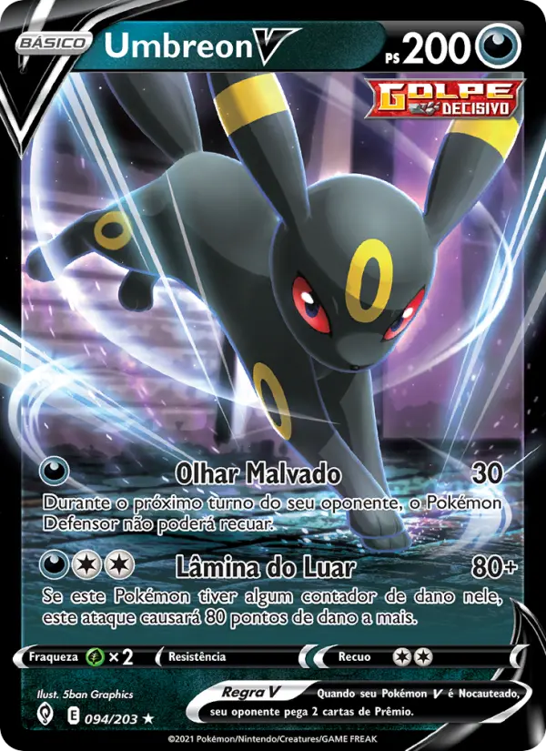 Carta Umbreon V, número 94/203 da coleção Céus em Evolução