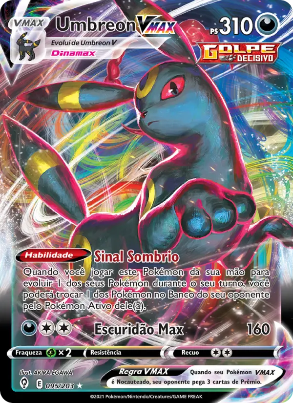 Carta Umbreon VMAX, número 95/203 da coleção Céus em Evolução