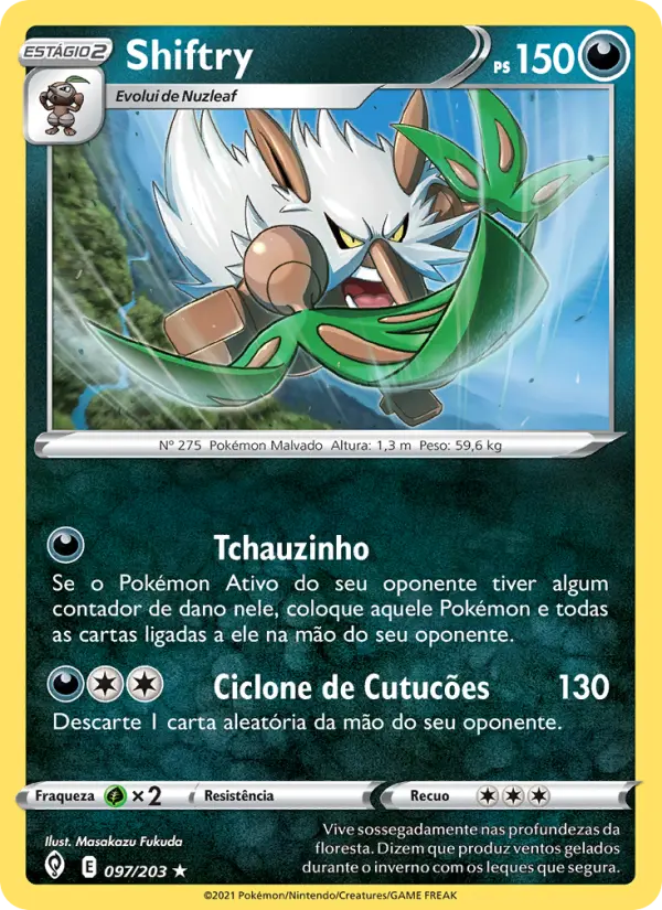 Carta Shiftry, número 97/203 da coleção Céus em Evolução