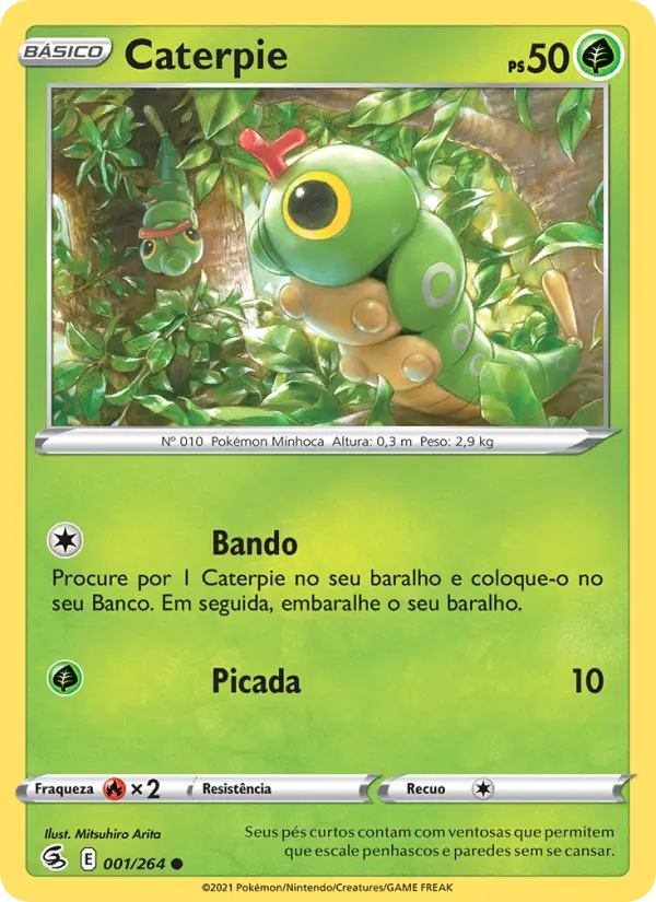 Carta Caterpie, número 1/264 da coleção Golpe Fusão