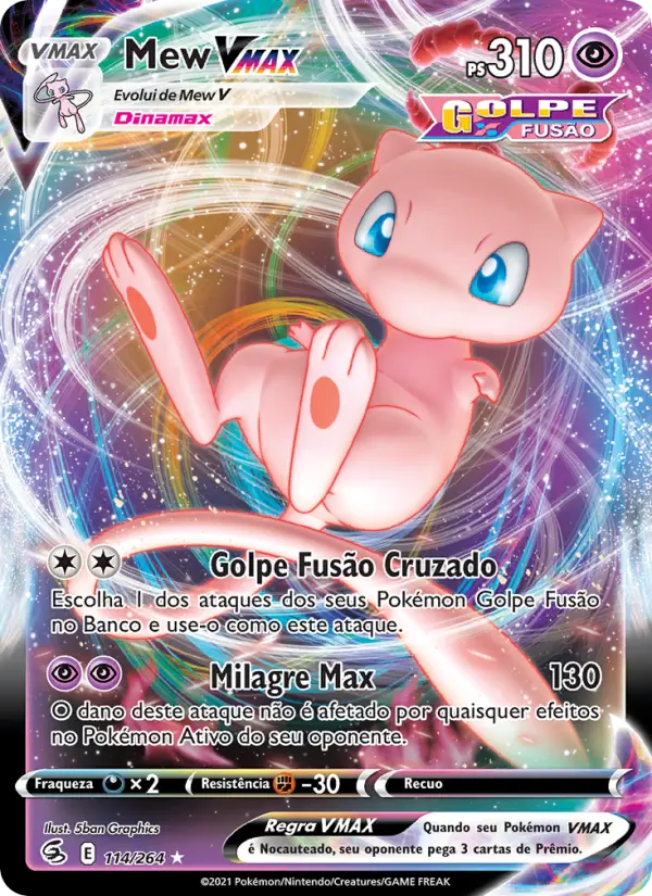 Carta Mew VMAX, número 114/264 da coleção Golpe Fusão