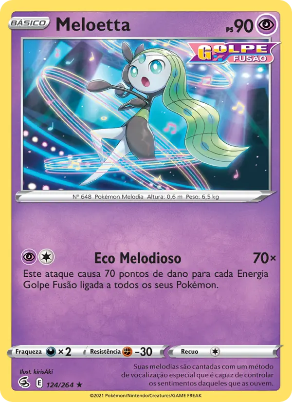 Carta Meloetta, número 124/264 da coleção Golpe Fusão