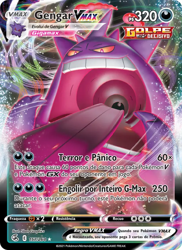 Carta Gengar VMAX, número 157/264 da coleção Golpe Fusão