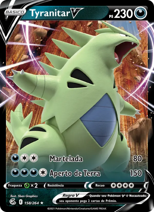 Carta Tyranitar V, número 158/264 da coleção Golpe Fusão