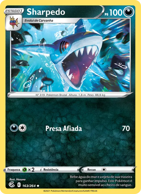 Carta Sharpedo, número 163/264 da coleção Golpe Fusão