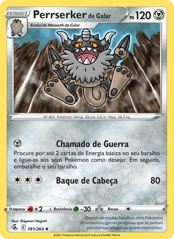 Carta Perrserker de Galar, número 181/264 da coleção Golpe Fusão