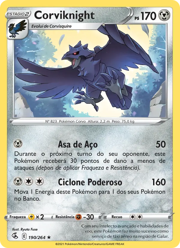 Carta Corviknight, número 190/264 da coleção Golpe Fusão
