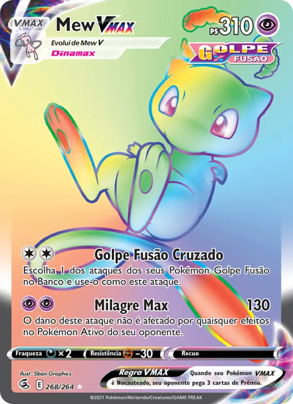 Carta Mew VMAX, número 268/264 da coleção Golpe Fusão