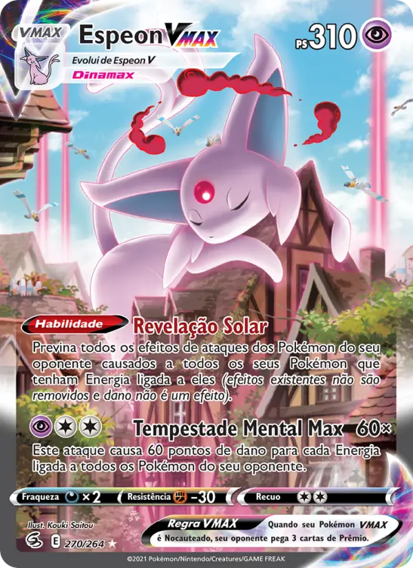 Carta Espeon VMAX, número 270/264 da coleção Golpe Fusão