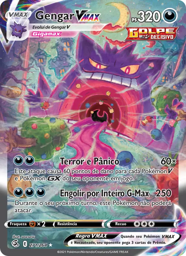 Carta Gengar VMAX, número 271/264 da coleção Golpe Fusão