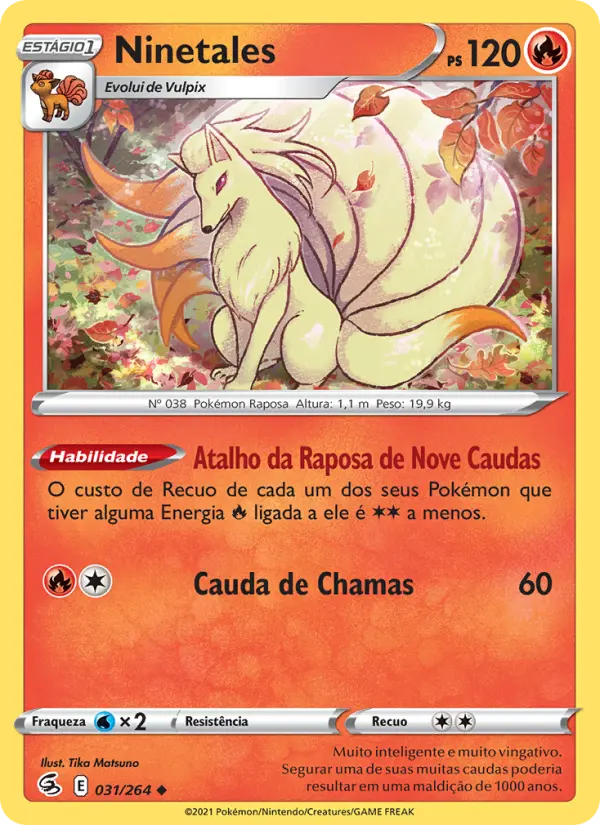 Carta Ninetales, número 31/264 da coleção Golpe Fusão