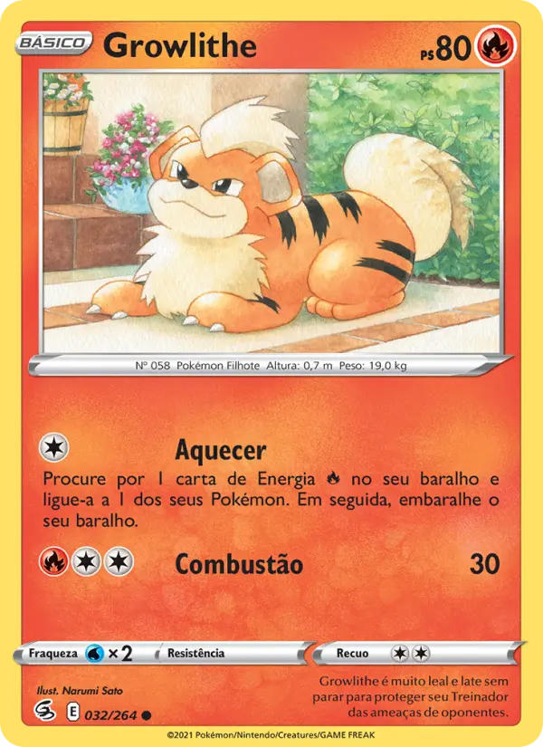 Carta Growlithe, número 32/264 da coleção Golpe Fusão