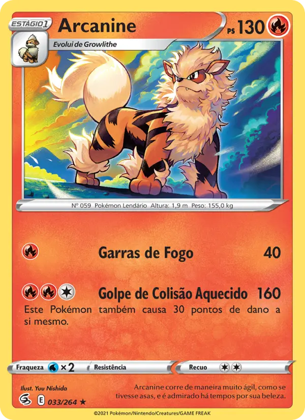 Carta Arcanine, número 33/264 da coleção Golpe Fusão