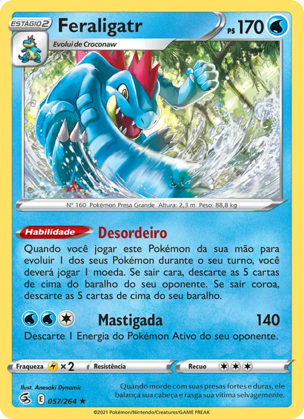 Carta Feraligatr, número 57/264 da coleção Golpe Fusão