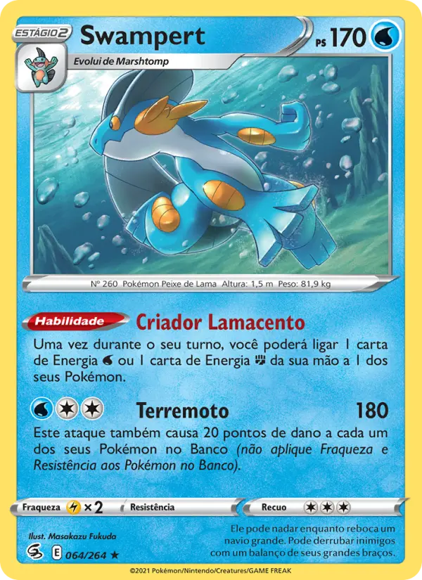 Carta Swampert, número 64/264 da coleção Golpe Fusão