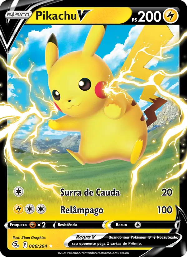 Carta Pikachu V, número 86/264 da coleção Golpe Fusão