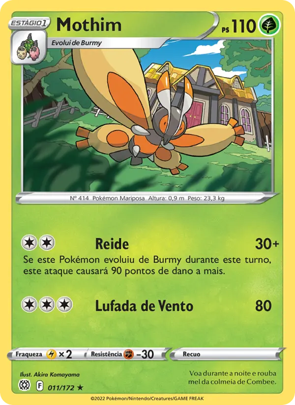 Carta Mothim, número 011/172 da coleção Astros Cintilantes