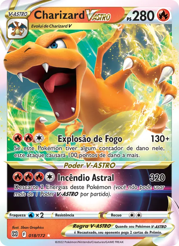 Carta Charizard V-ASTRO, número 018/172 da coleção Astros Cintilantes