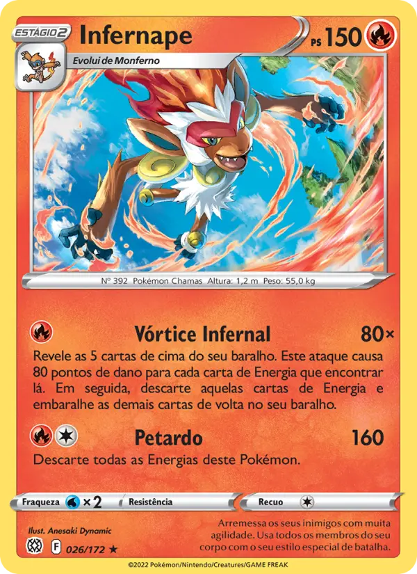 Carta Infernape, número 026/172 da coleção Astros Cintilantes