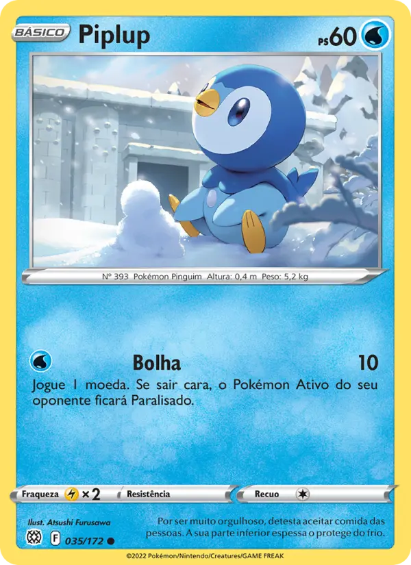 Carta Piplup, número 035/172 da coleção Astros Cintilantes