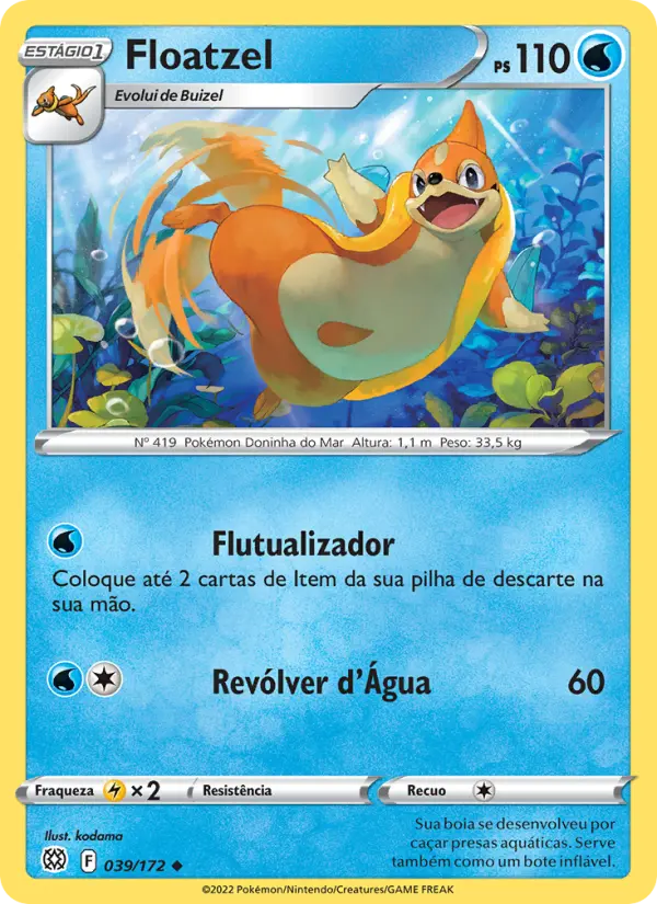 Carta Floatzel, número 039/172 da coleção Astros Cintilantes