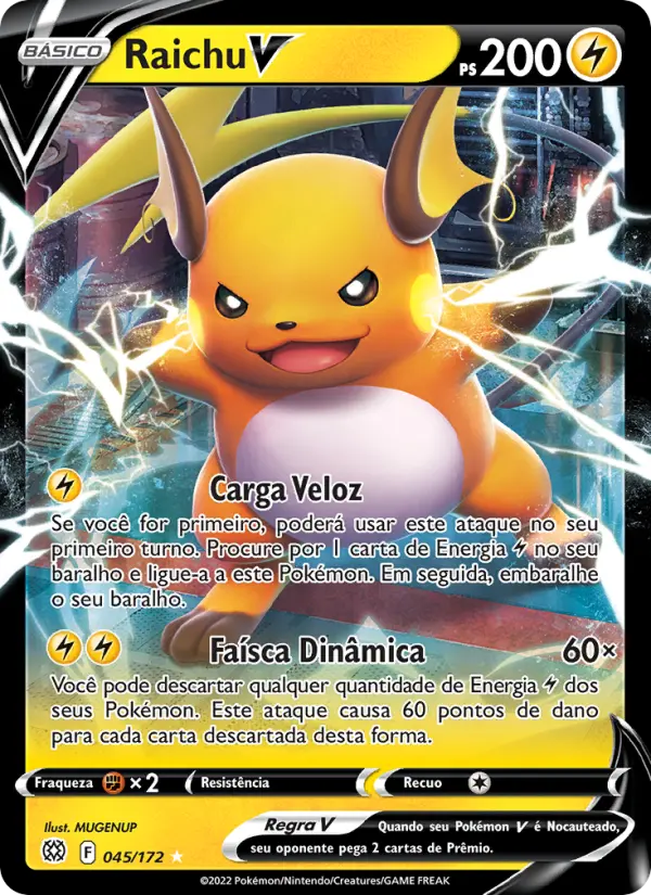 Carta Raichu V, número 045/172 da coleção Astros Cintilantes