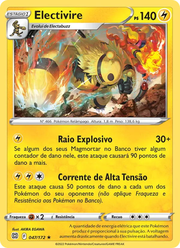 Carta Electivire, número 047/172 da coleção Astros Cintilantes