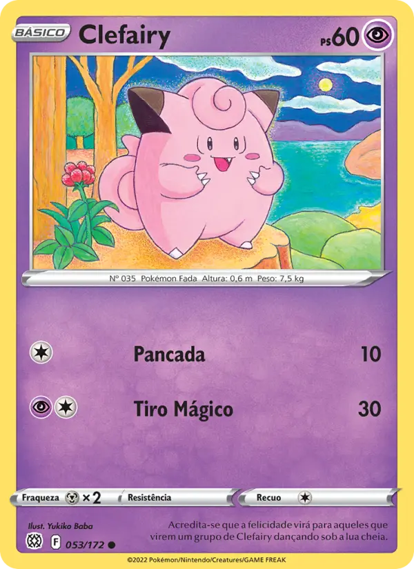 Carta Clefairy, número 053/172 da coleção Astros Cintilantes