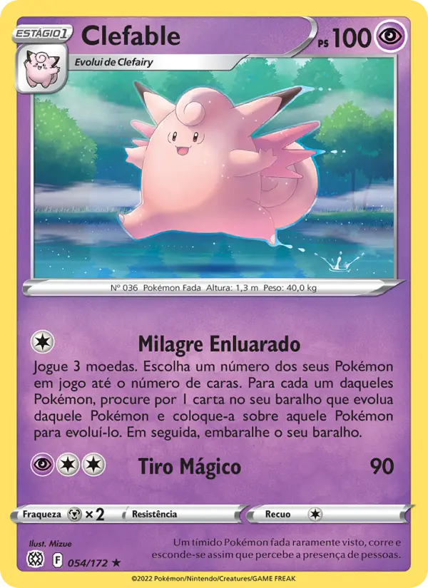 Carta Clefable, número 054/172 da coleção Astros Cintilantes