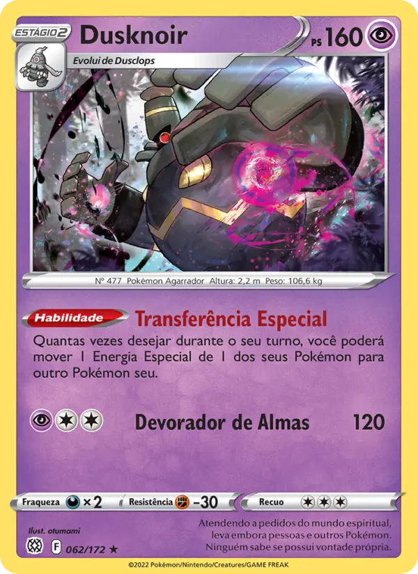 Carta Dusknoir, número 062/172 da coleção Astros Cintilantes