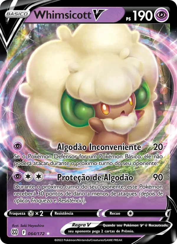 Carta Whimsicott V, número 064/172 da coleção Astros Cintilantes