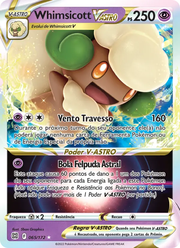 Carta Whimsicott V-ASTRO, número 065/172 da coleção Astros Cintilantes