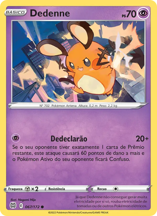 Carta Dedenne, número 067/172 da coleção Astros Cintilantes